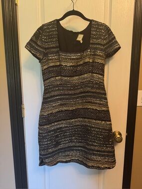 Metallic Black & Gold Short Sleeve Knit Dress - Luba by Hannah Payne - NWOT